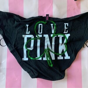 PINK Victoria's Secret Black Panties with Green Shamrock